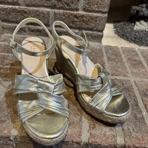 Ted Baker Classic espadrille Gold Carda Heel Wedge Sandal sz 40.5EU‎ 10.5US